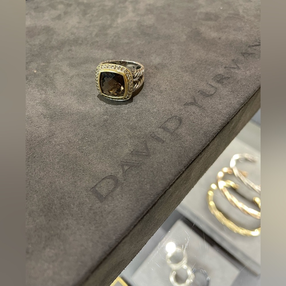 DAVID YURMAN STERLING SILVER DIAMOND AND 18K GOLD ALBION SMOKY QUARTZ RING